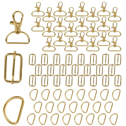 Lot de 72 Mousqueton Sac à Main 32mm Pivotant Boucle Sangle, Anneau en D, Accessoire Attache Coulissante, Mercerie Couture pour DIY Doré
