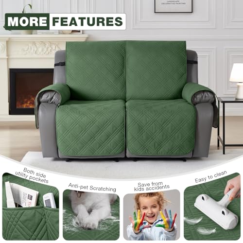 Image of TAOCOCO 100% Waterproof Loveseat Recliner Covers 2 Seater, Split Loveseat Covers for Reclining loveseat, Non Slip Reclining Couch Cover with Double Straps for Kids, Pets(2 Seater, Vine Green)