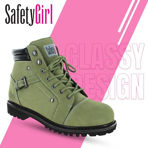 Image of Safety Girl Steel Toe Boots for Women - 11.5M - Black | Water Resistant Work Boots for Women Steel Toe Boots | Slip Resistant Work Shoes | Lightweight Nubuck Leather for Comfort and Style