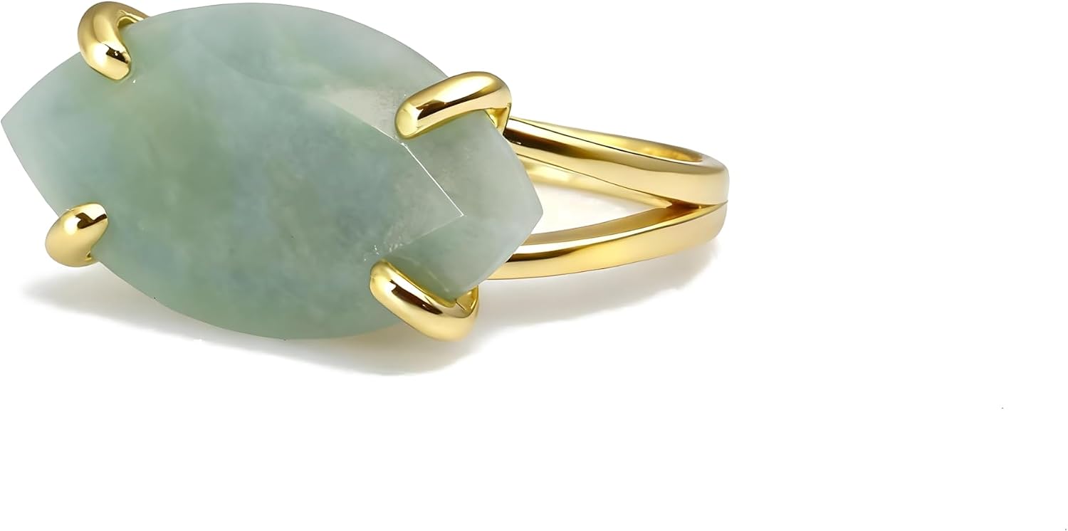 14k Gold Aquamarine Marquise Gemstone Ring – March Birthstone Jewelry – Handmade Statement Ring – Light Blue Gemstone