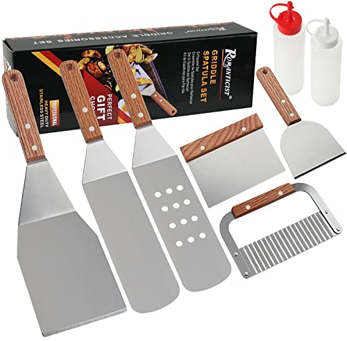 Juego de 8 piezas de accesorios profesionales para barbacoa en caja de regalo – Juego de herramientas de acero inoxidable resistente para hombres y mujeres – ideal para parrilla plana, parte superior plana, cocina, campamento, Jardín