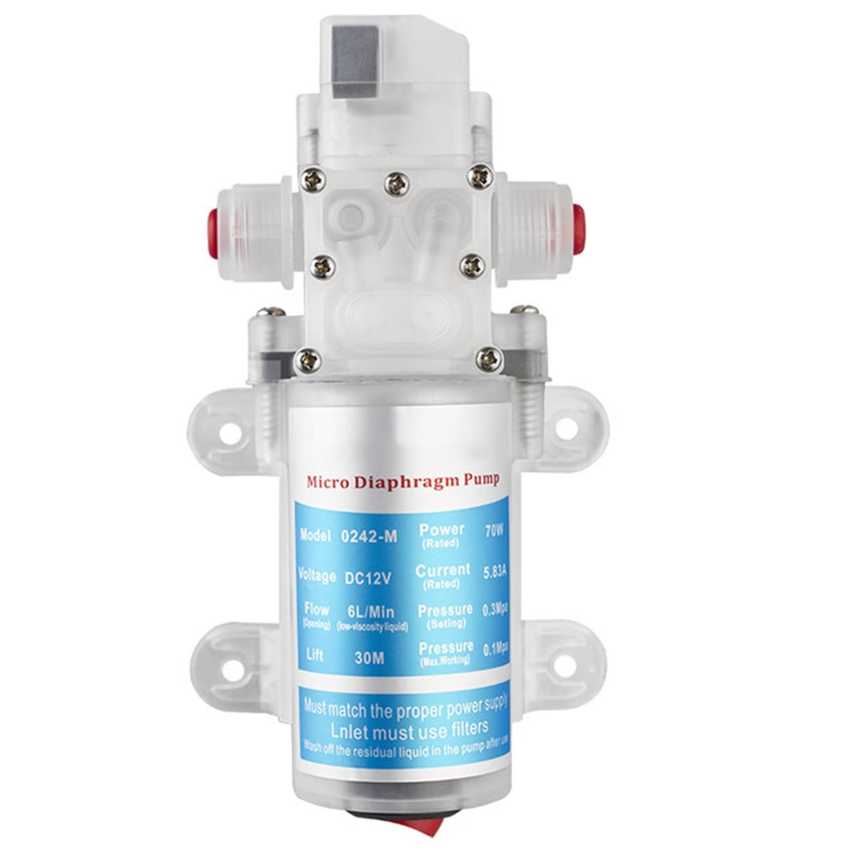 Pompe Auto-amorçante À Membrane Haute Pression 12V 130PSI 6L/Min 70W 72W Alimentation 6A Tuyau 1/2 (Size : Pump Pompe Auto-amorçante À Membrane Haute Pression 12V 130PSI 6L/Min 70W 72W Alimentation 6A Tuyau 1/2 (Size : Pump