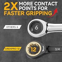 GRENPRO 9PC SAE Ratcheting Wrench Set 5/16"-3/4" Long Combination Open End — image 4