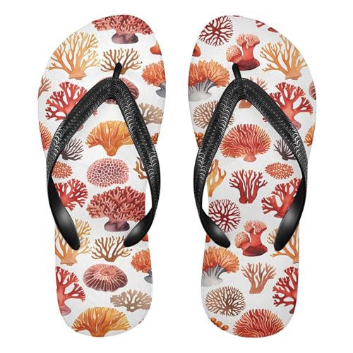 Burbuja Corals in Red Flip Flops for Women Men, Soft Thong Sandals Rubber Slippers for Pool Beach Essentials