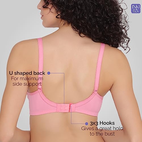 Image of INKURV Lightly Padded T-Shirt Bra for Women- Padded, Non-Wired, Full Coverage, Seamless Cups, Multiway Bra for Girls, Daily use Bra with Detachable Straps- Lily