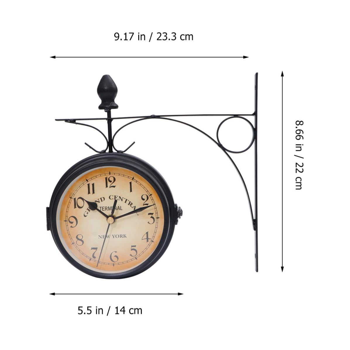 Reloj de Pared de Doble Cara de Hierro Negro Redondo