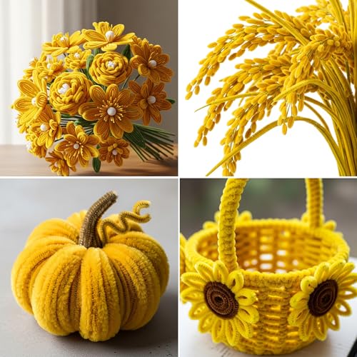 Image of Caydo 200 Pieces Blonde Yellow Pipe Cleaners for Flowers | Thick Fluffy Craft Chenille Stems Bulk for Kids Arts & Crafts Projects and Festival Decorations