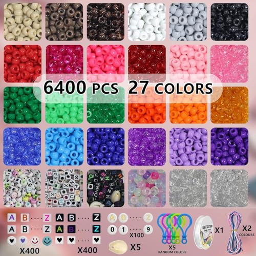 Image of LIS HEGENSA 6300 Pcs DIY Childrens Crafts Beads Friendship Bracelet Kit, Pony Beads Letter Beads and Bracelet Making Kit, Colorful Charms, Used for Custom Necklace Bracelets and Jewelry (6300PCS)