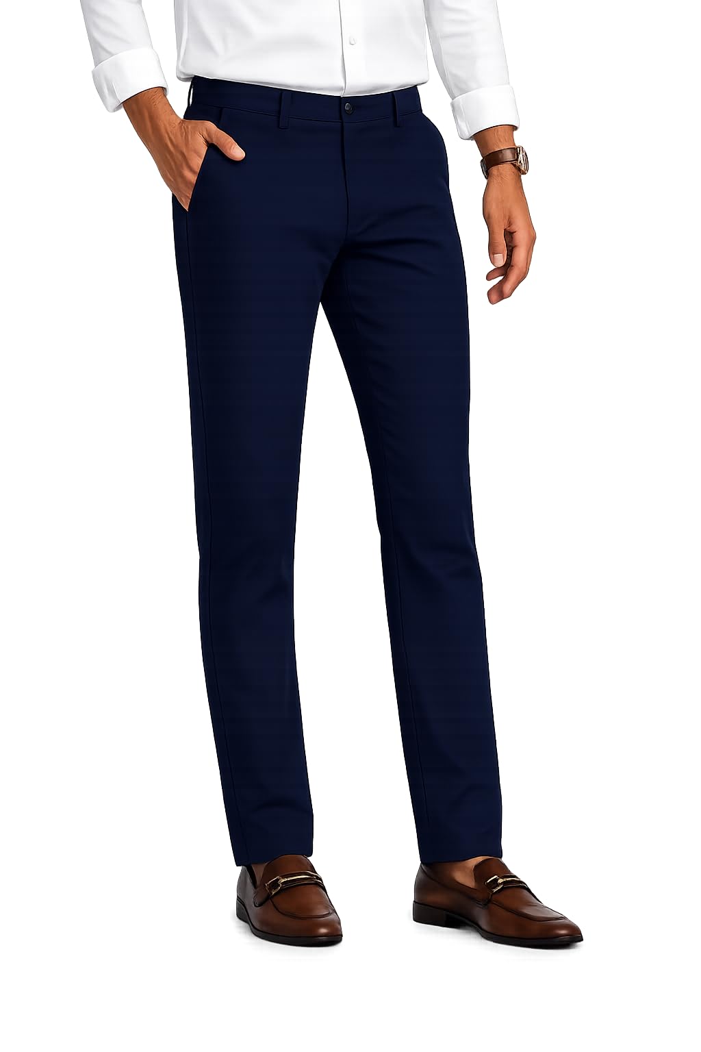 Men's Formal Pants | Classic Fit Office Wear Trousers for Men | Cotton Blend Smart Business Casual Pants Navy Blue-image-42
