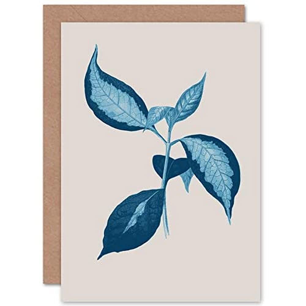 Blue And Beige Leaves Greeting Card With Envelope Inside Premium Quality