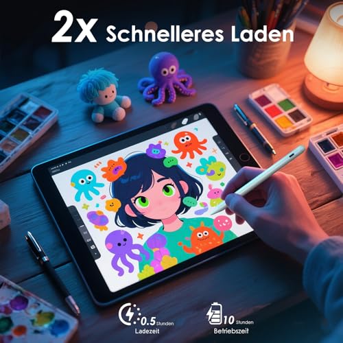 Stift für iPad (2018-2025), Ultraleicht Pencil für Apple mit Handflächenerkennung und hoher Präzision, mit Apple iPad 6.–10./A16.Generation, Pro 11/12,9/13, Air 3/4/5/M2/M3, Mini 5/6(WH1)