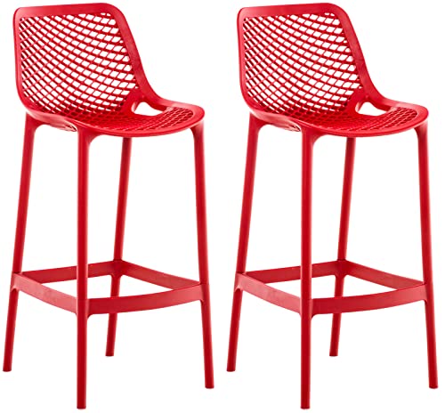 CLP Lot De 2 Tabourets de Bar Air en Plastique I Chaise Haute Intérieur Extérieur avec Dossier Et Repos-Pieds, Couleur:Rouge