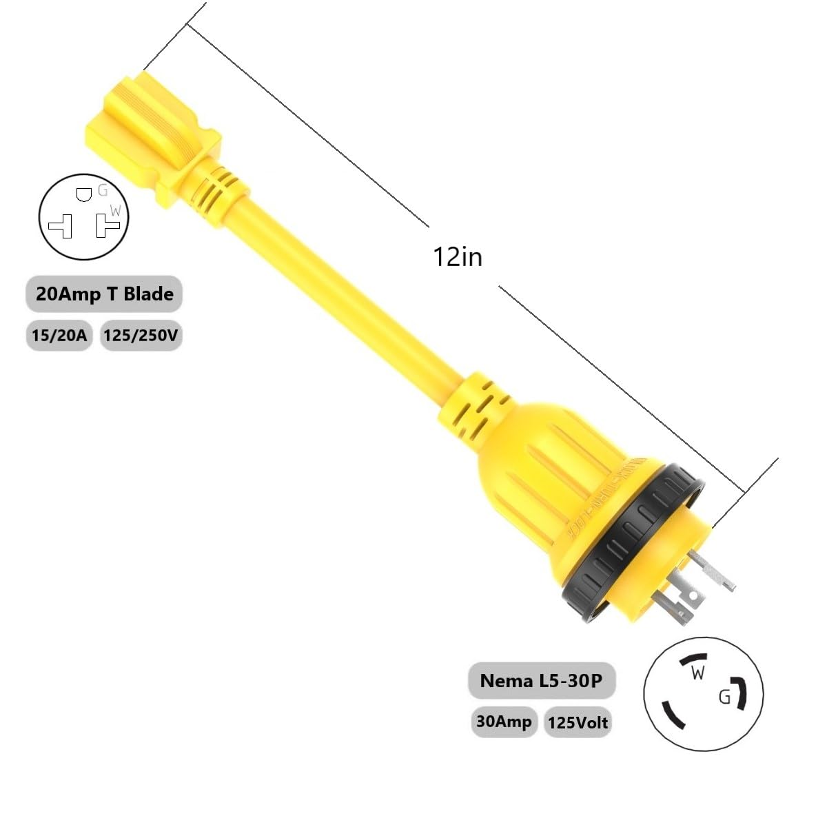 Amazon.com: 1FT 30 Amp to 20 Amp Shore-Power Adapter, Marine-30Amp
