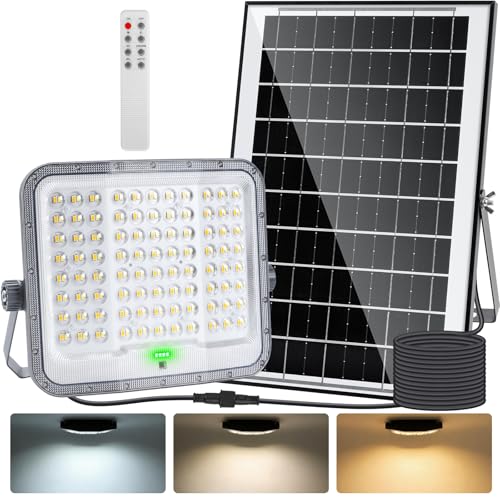 Aigostar - Faro led esterno con grande pannello solare,Cavo 5M,10000mAH,Batteria di grande capacità,1500LM,Dimmerabile 3000/4000/6500K,IP65,Faretto led per interno,giardino,portici,piscina