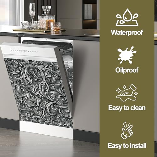 Image of Black Vines Dishwasher Magnetic Cover, Decorative Fabric Dishwasher Door Cover with Top and Bottom Magnets, Flexible Kitchen Appliance Decor, 23 x 26 Inches