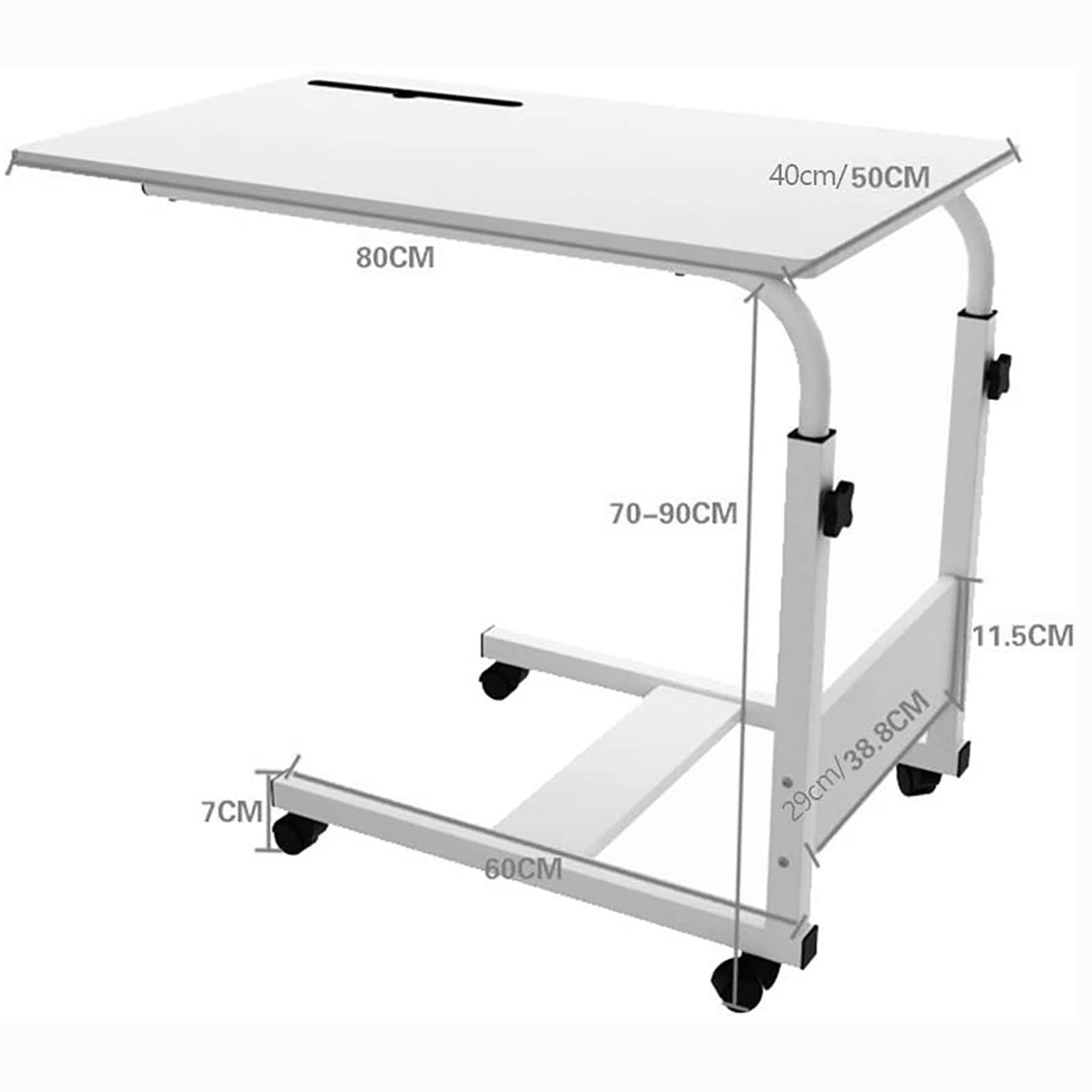 Tavolini Overbed su Ruote, Tavolino da Letto Regolabile in Altezza Mobile Overbed Computer Table Comodino da Letto per Laptop per Leggere, Fare Colazione (Color : A, Size : 80 * 40cm)