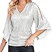 GOKKILRW Womens Sequin Shirts Flare Sleeve V Neck Metallic Sparkly Blouses Glitter Shiny Elegant Cocktail Party Club T Shirts