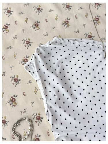 SOLY HUX Girl's Polka Dots T Shirt Off The Shoulder Cap Sleeve Ruched Tee Slim Fit Summer Crop Tops4