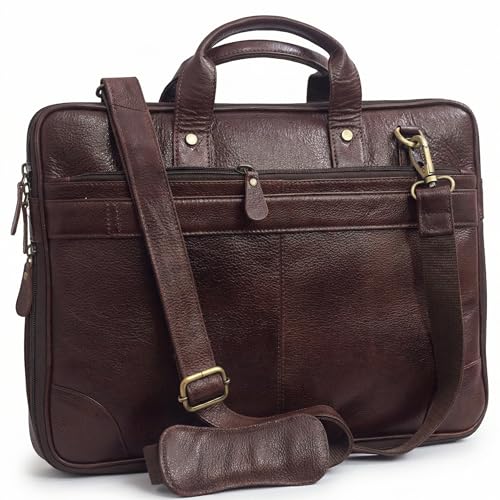 Image of TANNIT Genuine Leather Laptop Bag for Men - 15.6 inch Expandable Messenger Bag for Office Use - Water-Resistant Laptop briefcase with Multiple Compartment, Adjustable Padded Straps, Trolley Strap