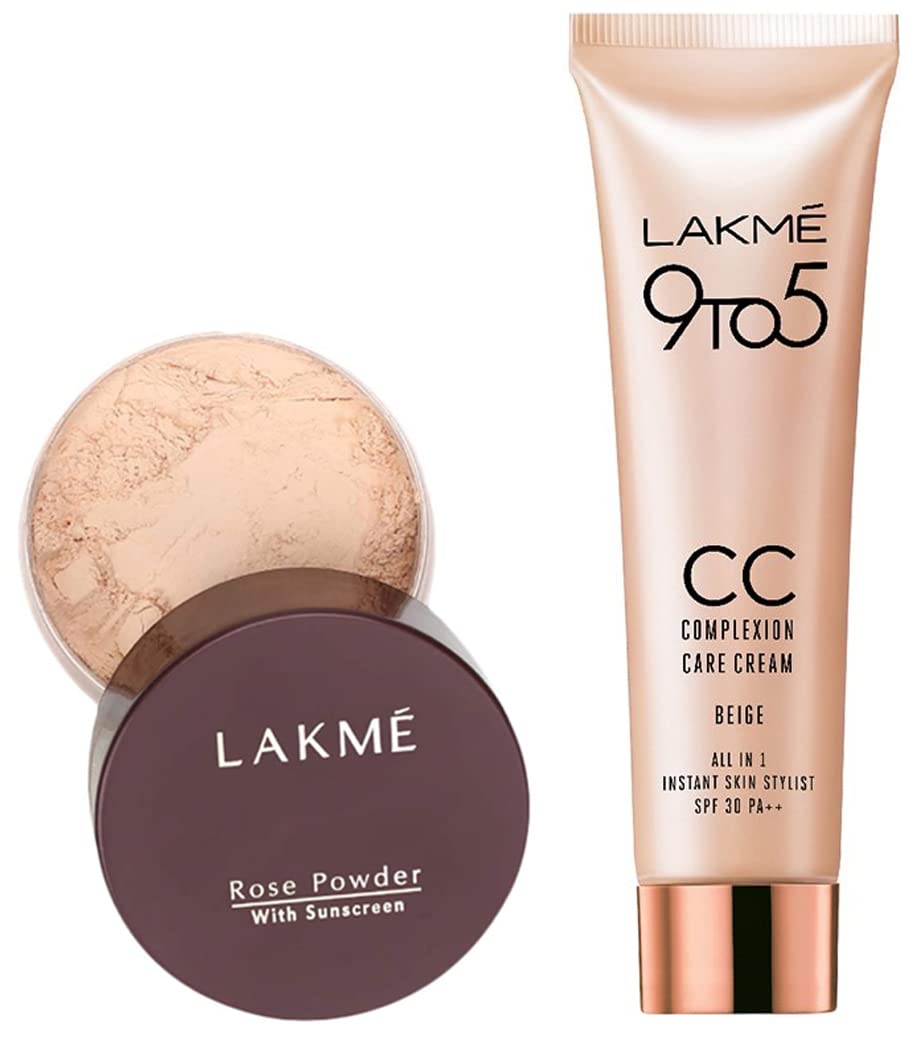 LAKMÉ Rose Loose Face Powder with Sunscreen For All Skin Types, Matte Finish, Soft Pink, 40 g & 9 to 5 CC Cream Mini, 01 - Beige, L 9 g-image-16