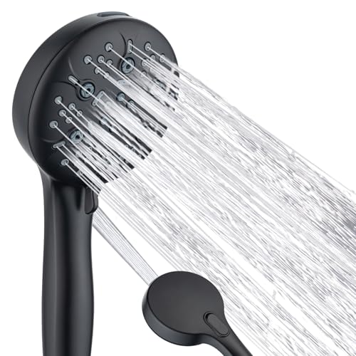 Joyrain Cabezal de Ducha con Aumento de Presión 8 Ajustes y Pistola de Rociado 2 en 1 para Ducha de Alta Presión y Limpieza Fácil de Bañera/Azulejo/Suelo, Cumple Normas de EE. UU. (Negro Mate) miniatura 1