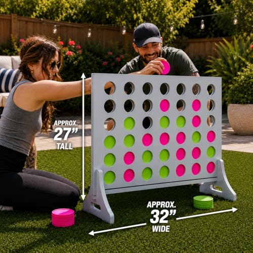 Image of Giant 4 in a Row Game for Family & Adults - Tailgating Pros Jumbo Grey Wooden Four in a Row Indoor & Outdoor Yard Game for Family Party Fun, Portable Activities for Patio, Backyard, and Camping
