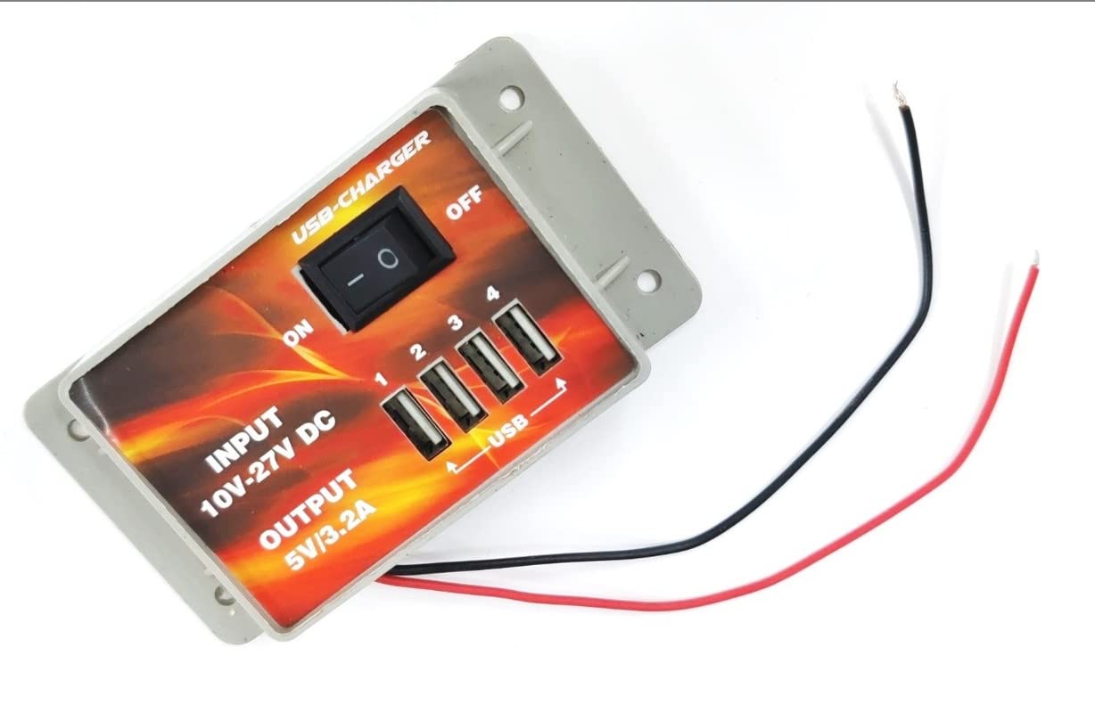 ESPtronics (1 Pc) 12v-24v 4 USB Mobile Phone Charger Auto Motorcycle Mobile Charging Application for Bike,Car,Truck,Minibus 12v etc,Black