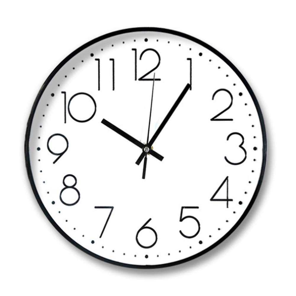 JUSTUP Modern Wall Clock,8 in Silent Non-Ticking Battery Operated Wall Clock with ABS Frame HD Glass Cover Big Numbers for Kids Living Room Bedroom Kitchen School Office Decor (Black)