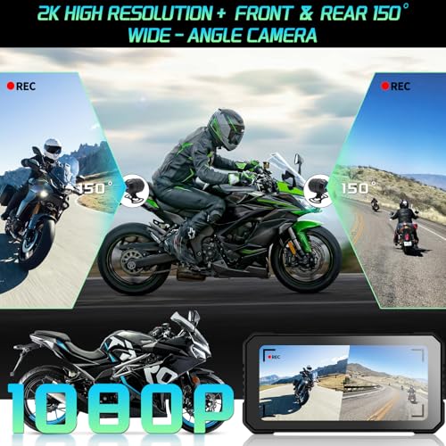 Image of Motorcycle Carplay Support Wireless CarPlay & Android Auto, 6.25'' Waterproof Touchscreen, Motorcycle Dash Cam Front and Rear with TPMS, GPS, WiFi, Loop Recording (Basic - Without BSD Function)