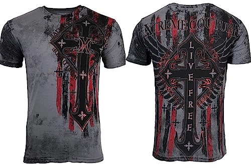 Xtreme Couture by Affliction Mens T-Shirt Liberty Crusade (XL) Gray