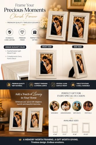 Image of 4x6 Inch Photo Frame Set of 2 - Acrylic Front Table Top Photo Frames with Stand, Dual Orientation Portrait & Landscape Display for Home Office Decor (cream)