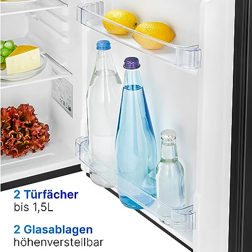 Bomann Mini Kühlschrank mit 58 Liter Nutzinhalt | Kühlschrank klein mit 2 herausnehmbaren Glasablagen | Mini Fridge mit stufenloser Temperaturregelung u. wechselbarem Türanschlag | KB 7347 schwarz