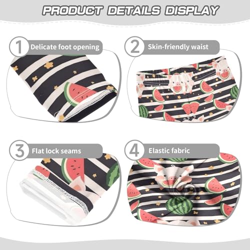 Wusikd Cute Cartoon Piggy Girls' Leggings Toddler Doodles Watermelon Black Striped Kids Yoga Pants Dance Active Tights 4T3