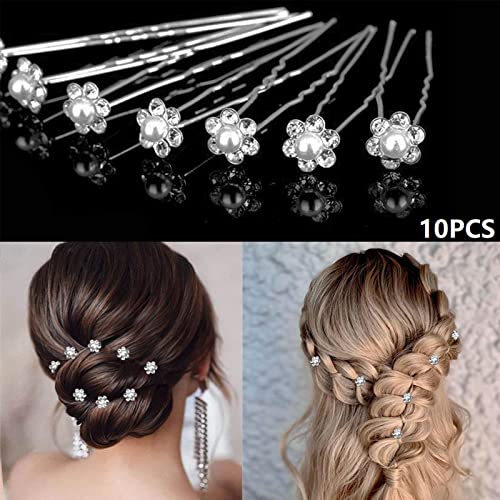 40 PCS Wedding Pearl Hair Pins Bridal Hair Pins, BetterJonny Crystal Hair Pins Flower Hair Pins Rhinestone Wedding Silver Hair Accessories for Women Girls, Wedding, Ball, Approximately 7 CM - Image 4