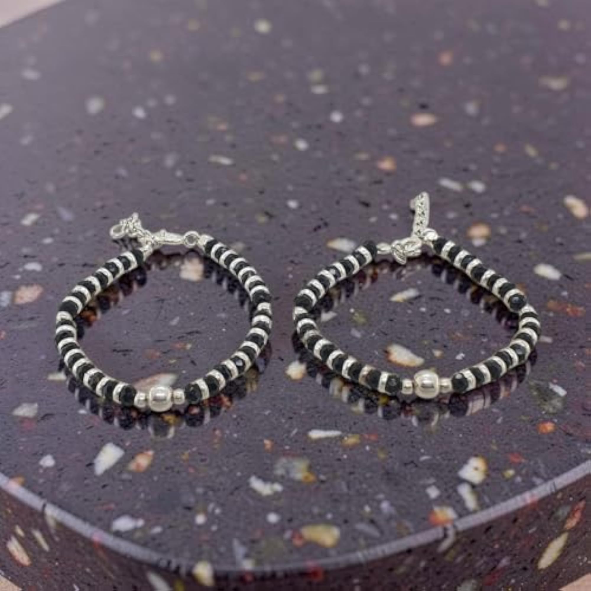 925 Silver Black Beads Nazariya Hand Bracelet for Babies