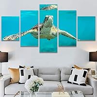 SIGNWIN 5 Panel Canvas Wall Art Modern Art Multicolor Nautical Photography Relax/Calm Reptiles Turtle for Home Decorations Ready to Hang - 60