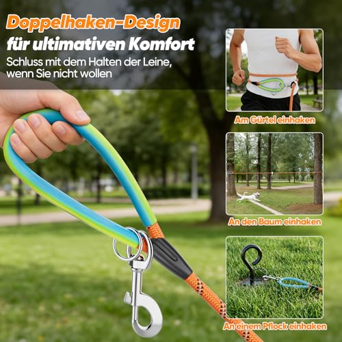 Aystkniet Schleppleine für Hunde, 5M 10M 15M 20M 30M Lange schleppleine mit 2 Wirbelhaken, Trainingsleine für Kleine Mittlere und Große Hunde, Starke Hundeleine Laufleine für Große Hunde bis 150kg