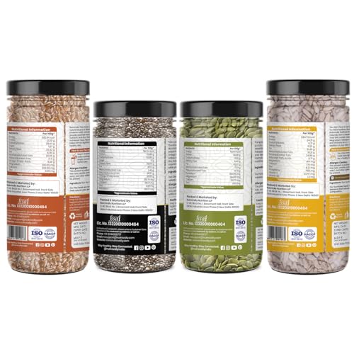 Image of Nutrovally Dry Fruits Seeds Combo (Pumpkin + Chia) each 125g + (Sunflower + Flax) each 200g |Combo for Smoothies, Breakfast & Snacks| Healthy Seeds for Eating (Pack of 4) 650g