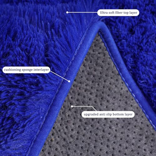 Runner Rugs for Bedroom, 2x6 Fluffy Throw Area Rug Non Slip for Bedside Dorm Hallways, Long Soft Shag Carpet for Nursery Living Room, Royal Blue