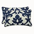 Pillow Perfect Damask Indoor/Outdoor Accent Throw Pillow, Plush Fill, Weather, and Fade Resistant, Lumbar - 11.5" x 18.5" , Blue/White Basalto, 2 Count