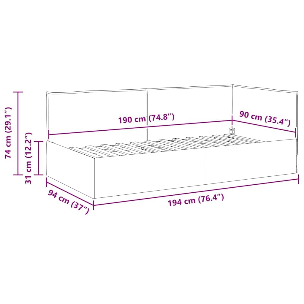 vidaXL Hoekbedframe met hoofdeinde Zwart 90 x 190 cm Stof