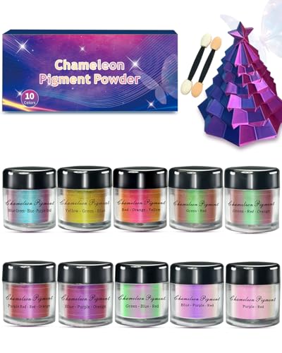 Luckymica Chameleon Mica Powder 10 Colors Shift Mica Powder for Epoxy Resin Tumbler Saturated Color Shifting Chrome Pigment Powders for Painting Slime Nails Soap Making