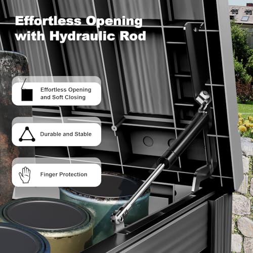 Image of 200 Gallon Waterproof Outdoor Storage Box, UV Resistant Resin Deck Box with Hydraulic Rod for Reinforced Stability, Perfect for Patio, Garden, and Pool（Black，200 Gallon）