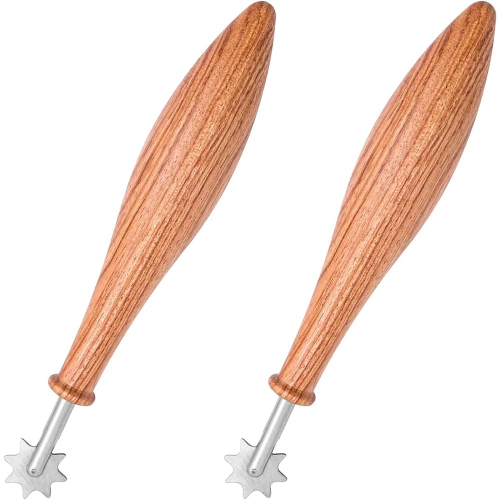 Ijsdnvjndx As Shown Wooden Handle Pottery Tools 2Pcs Wood Clay Pattern Roller Tool, Stainless Steel Roller Head And Rosewood Handle