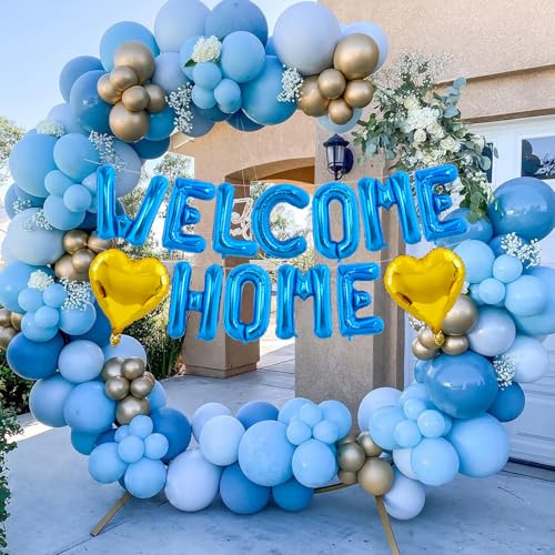 Image of TONIFUL 16 Inch Blue WELCOME HOME Foil Letter Balloons Banner Decorations