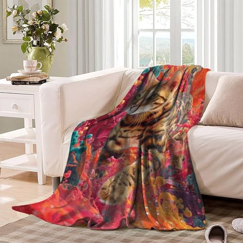 Couverture microfibre chat mignon 3D idée cadeau plaid polaire douceur