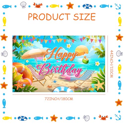 Image of Summer Happy Birthday Banner Decorations, Backdrop Decor Supplies, Happy Sign for Backdrop, Large Beach Theme Birthday Banners Supplies Suitable for Any Lively Theme Party Event