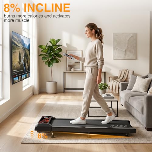 Image of RJOP 2.5HP Walking Mat with Incline Pad, Under Desk Treadmill for Home Gym | Walking Running Pad with Remote, 3 in 1 Low Noise Small Mini Portable Treadmill with LED Screen, 270lbs Capacity