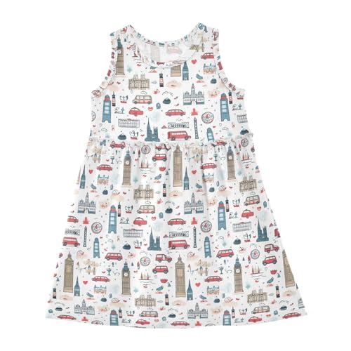 ALAZA Cartoon Big Ben London Cityscape Girls Toddler Casual Dress for Summer Sleeveless Dresses Sundress 2-8 Years
