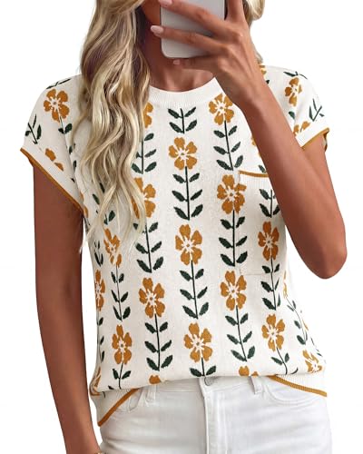 Image of KIRUNDO Summer Fall Short Sleeve Sweater for Women 2026 Casual Sweater Vest Cotton Knit Pullover Tank Tops Fashion Clothing